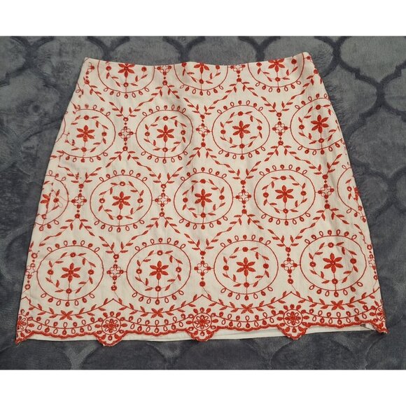 NWOT Loft Embroidered  Red & White Floral A-Line Skirt/Size 4 - Picture 1 of 6